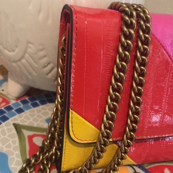 KURT GEIGER LONDON Kensington Multi Color Stripe Chain Wallet - Picture 3 of 13